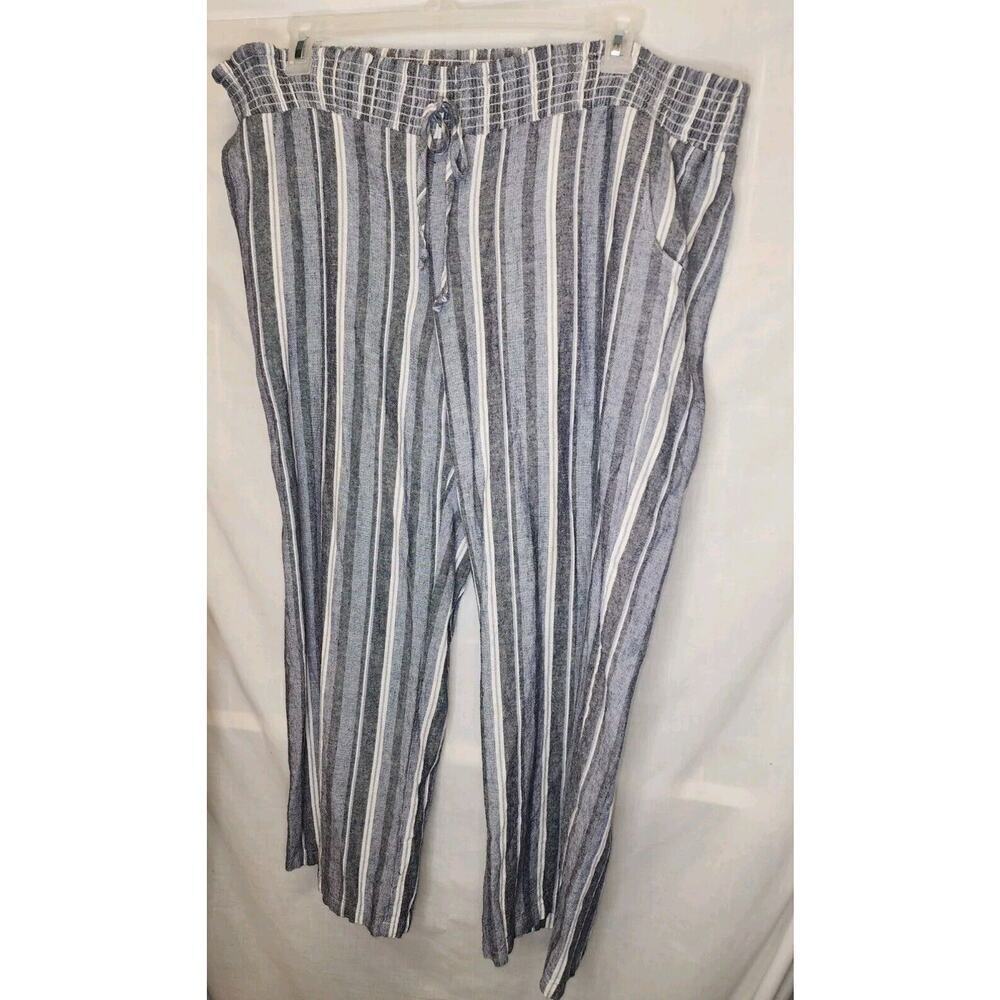 Maurices Women's Wide Leg Pants w/Pockets black stripe Linen Blend Large Fit Big